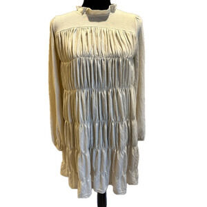 NWT VERO MODA CREAM LONG SLEEVE RUFFLED MOCK NECK DRESS